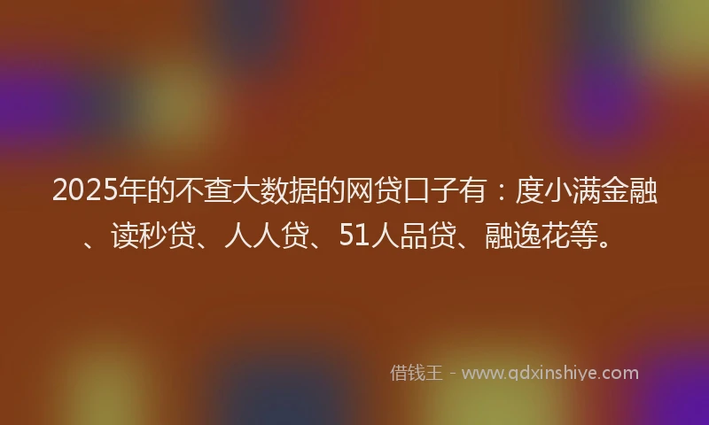 2025年的不查大数据的网贷口子有：度小满金融、读秒贷、人人贷、51人品贷、融逸花等。
