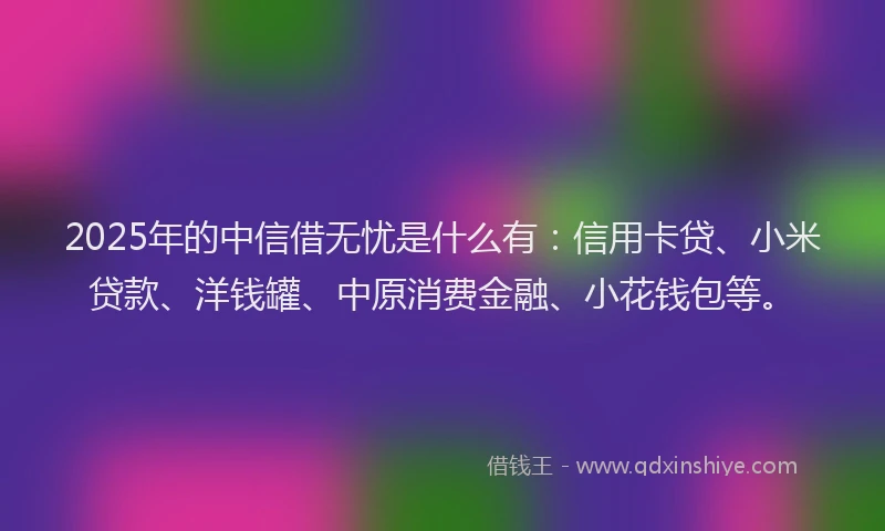 2025年的中信借无忧是什么有：信用卡贷、小米贷款、洋钱罐、中原消费金融、小花钱包等。