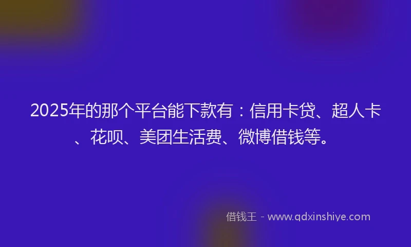 2025年的那个平台能下款有：信用卡贷、超人卡、花呗、美团生活费、微博借钱等。