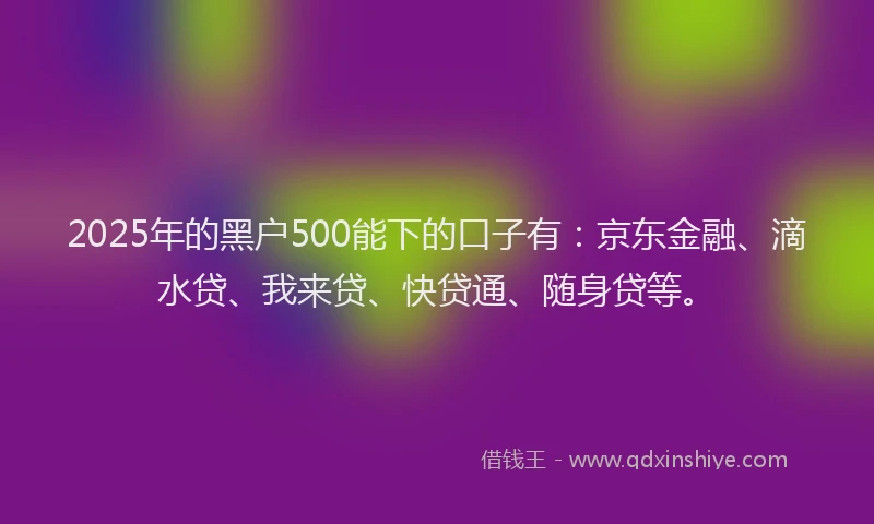 2025年的黑户500能下的口子有：京东金融、滴水贷、我来贷、快贷通、随身贷等。