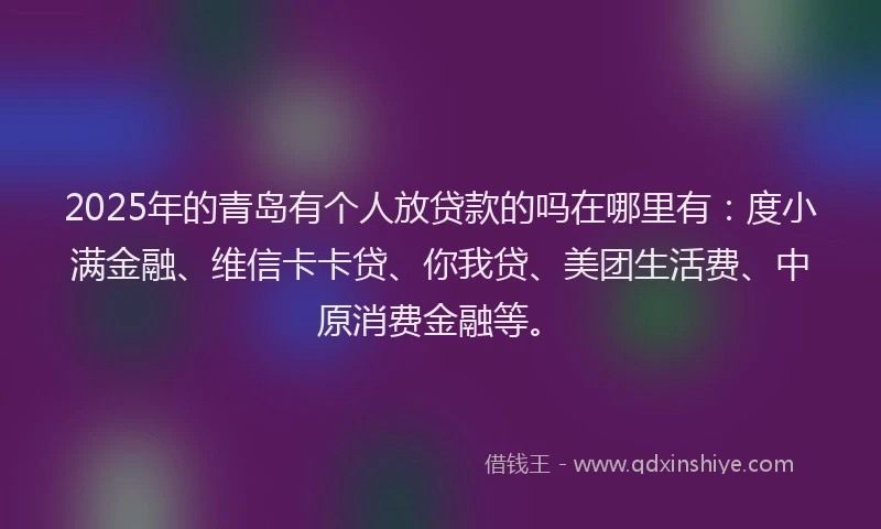 2025年的青岛有个人放贷款的吗在哪里有：度小满金融、维信卡卡贷、你我贷、美团生活费、中原消费金融等。