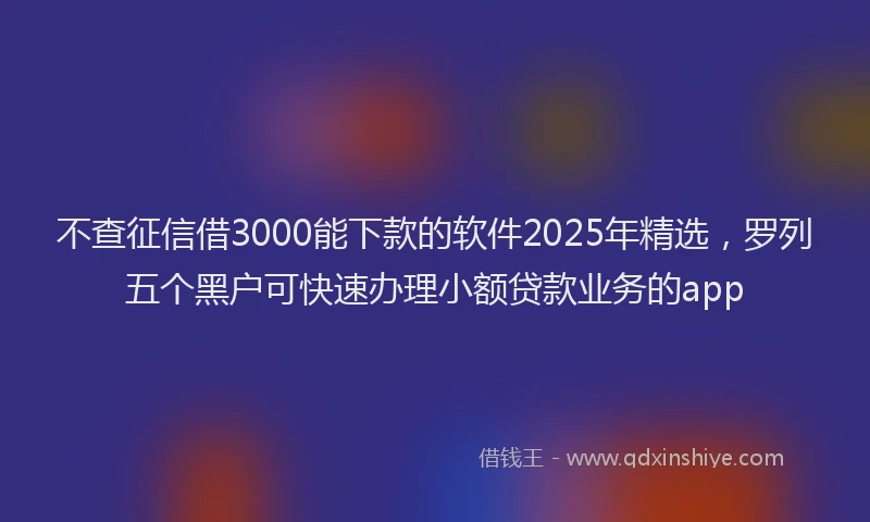 不查征信借3000能下款的软件2025年精选，罗列五个黑户可快速办理小额贷款业务的app