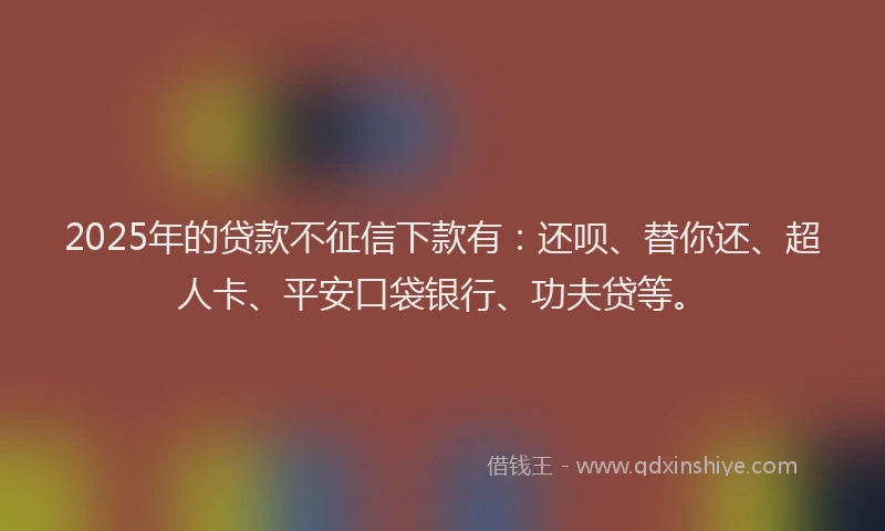 2025年的贷款不征信下款有：还呗、替你还、超人卡、平安口袋银行、功夫贷等。