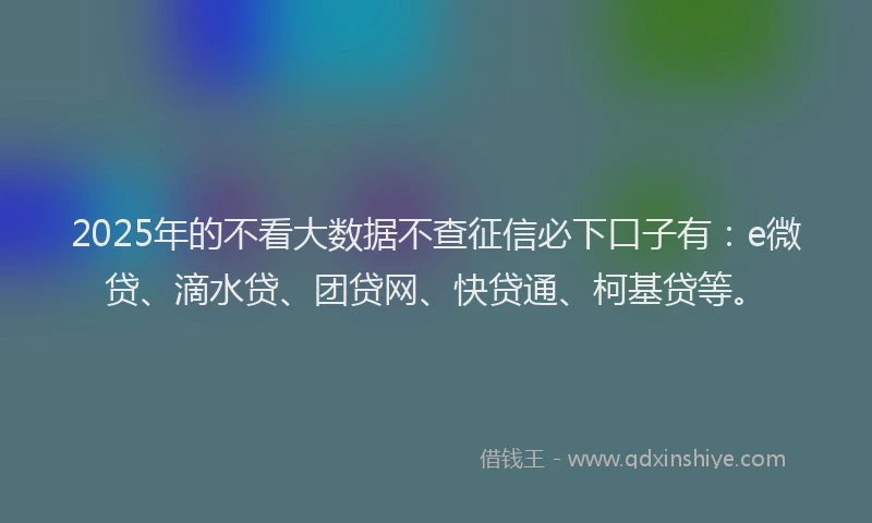 2025年的不看大数据不查征信必下口子有：e微贷、滴水贷、团贷网、快贷通、柯基贷等。