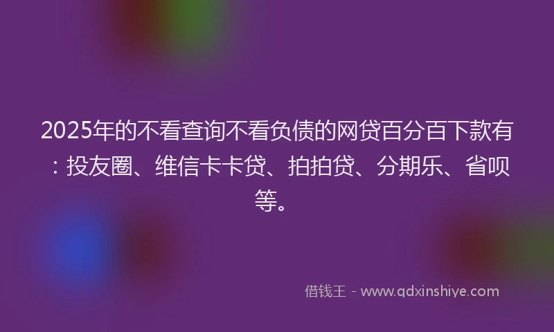 2025年的不看查询不看负债的网贷百分百下款有：投友圈、维信卡卡贷、拍拍贷、分期乐、省呗等。