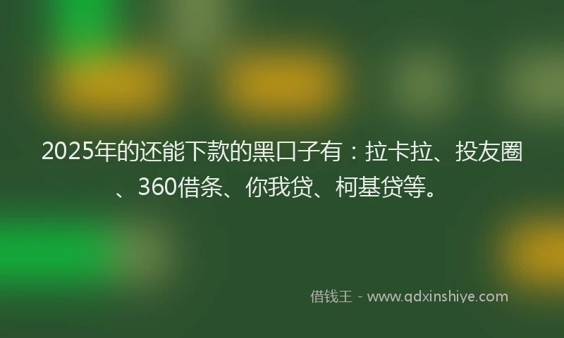 2025年的还能下款的黑口子有：拉卡拉、投友圈、360借条、你我贷、柯基贷等。