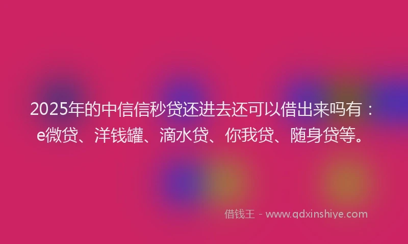 2025年的中信信秒贷还进去还可以借出来吗有：e微贷、洋钱罐、滴水贷、你我贷、随身贷等。
