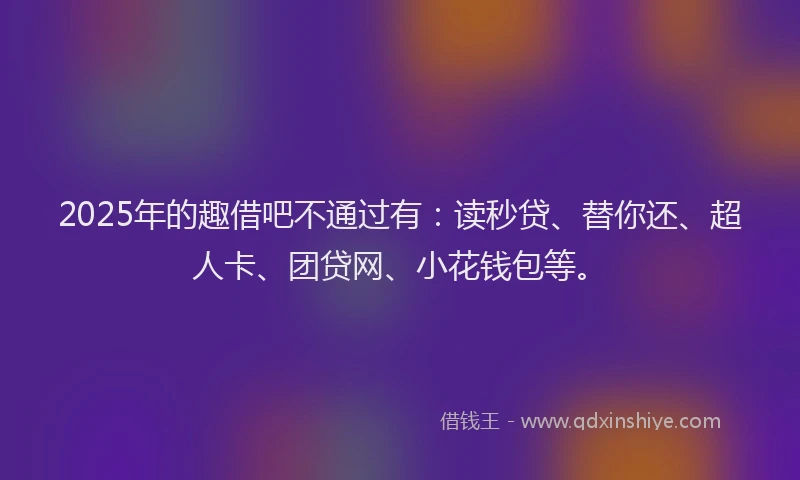 2025年的趣借吧不通过有：读秒贷、替你还、超人卡、团贷网、小花钱包等。