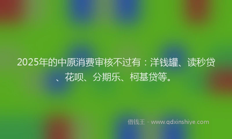2025年的中原消费审核不过有：洋钱罐、读秒贷、花呗、分期乐、柯基贷等。