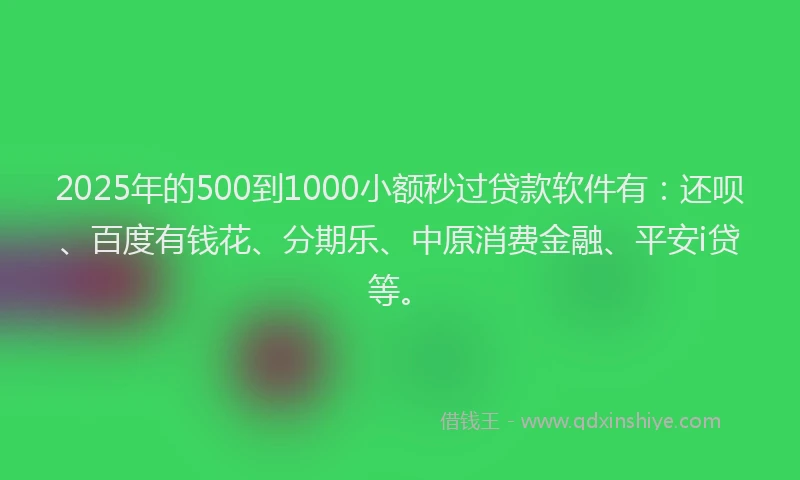 2025年的500到1000小额秒过贷款软件有：还呗、百度有钱花、分期乐、中原消费金融、平安i贷等。