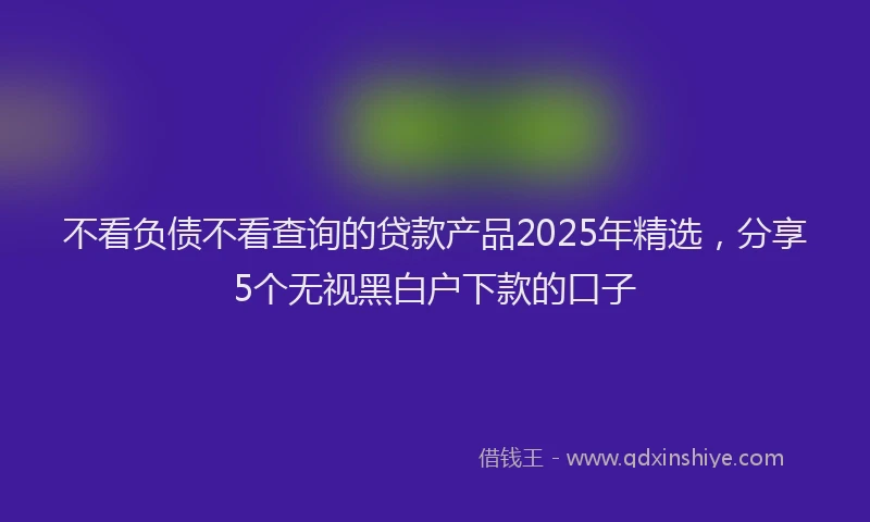 不看负债不看查询的贷款产品2025年精选，分享5个无视黑白户下款的口子