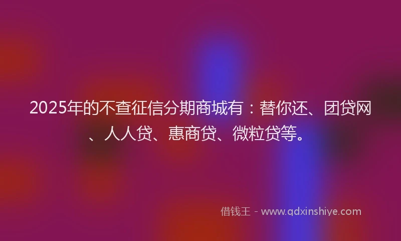 2025年的不查征信分期商城有：替你还、团贷网、人人贷、惠商贷、微粒贷等。
