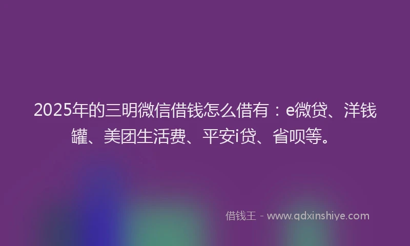 2025年的三明微信借钱怎么借有：e微贷、洋钱罐、美团生活费、平安i贷、省呗等。