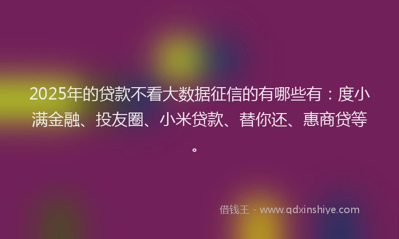 2025年的贷款不看大数据征信的有哪些有：度小满金融、投友圈、小米贷款、替你还、惠商贷等。