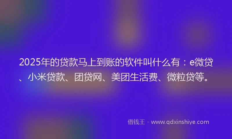 2025年的贷款马上到账的软件叫什么有：e微贷、小米贷款、团贷网、美团生活费、微粒贷等。