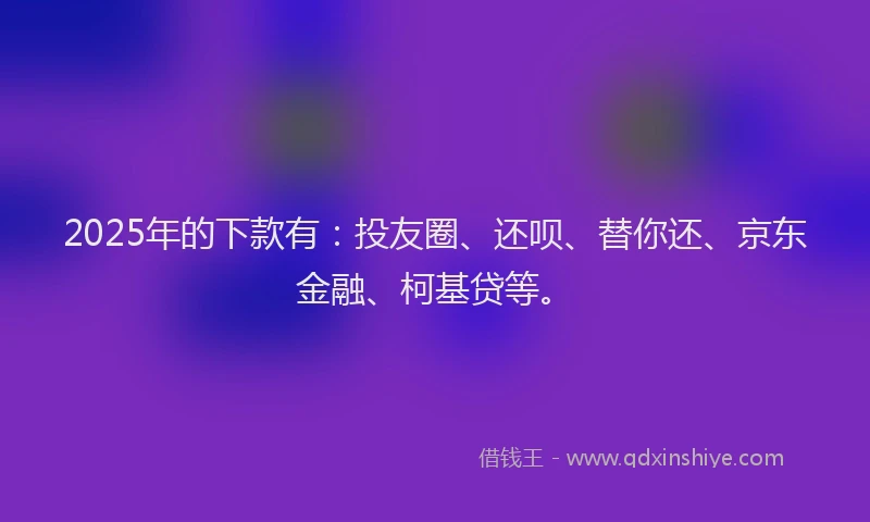 2025年的下款有：投友圈、还呗、替你还、京东金融、柯基贷等。