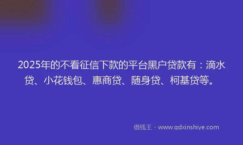 2025年的不看征信下款的平台黑户贷款有：滴水贷、小花钱包、惠商贷、随身贷、柯基贷等。