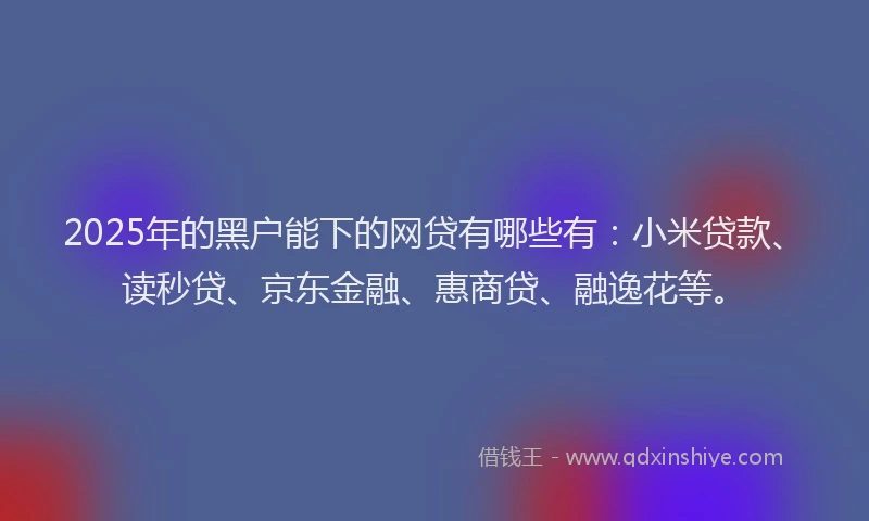 2025年的黑户能下的网贷有哪些有：小米贷款、读秒贷、京东金融、惠商贷、融逸花等。