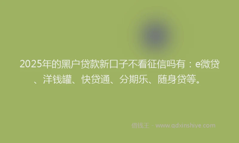 2025年的黑户贷款新口子不看征信吗有：e微贷、洋钱罐、快贷通、分期乐、随身贷等。