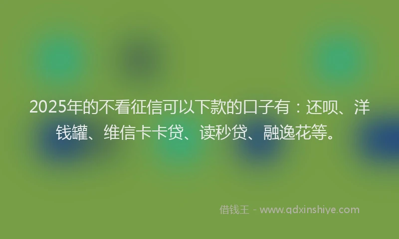 2025年的不看征信可以下款的口子有：还呗、洋钱罐、维信卡卡贷、读秒贷、融逸花等。