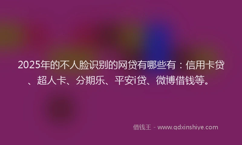 2025年的不人脸识别的网贷有哪些有：信用卡贷、超人卡、分期乐、平安i贷、微博借钱等。