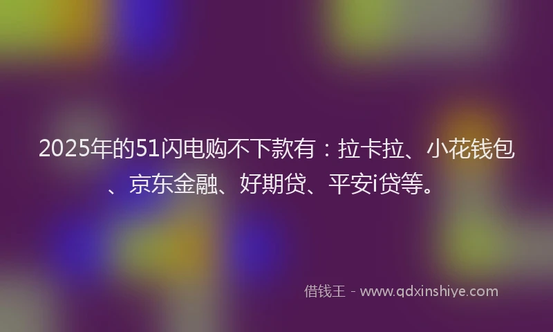 2025年的51闪电购不下款有：拉卡拉、小花钱包、京东金融、好期贷、平安i贷等。