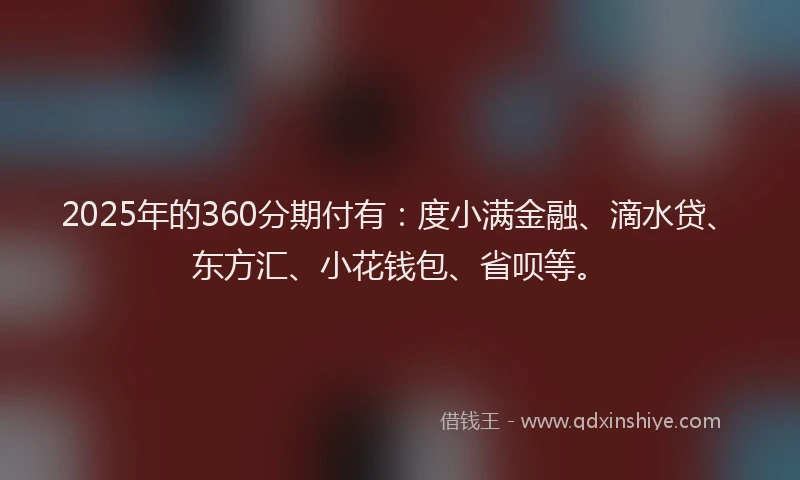 2025年的360分期付有：度小满金融、滴水贷、东方汇、小花钱包、省呗等。