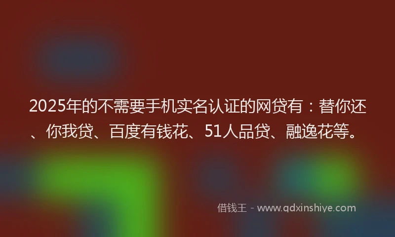 2025年的不需要手机实名认证的网贷有：替你还、你我贷、百度有钱花、51人品贷、融逸花等。