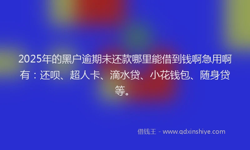 2025年的黑户逾期未还款哪里能借到钱啊急用啊有：还呗、超人卡、滴水贷、小花钱包、随身贷等。