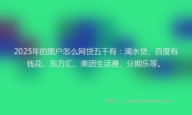 2025年的黑户怎么网贷五千有：滴水贷、百度有钱花、东方汇、美团生活费、分期乐等。