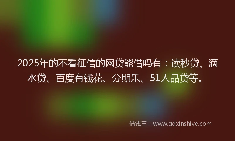 2025年的不看征信的网贷能借吗有：读秒贷、滴水贷、百度有钱花、分期乐、51人品贷等。