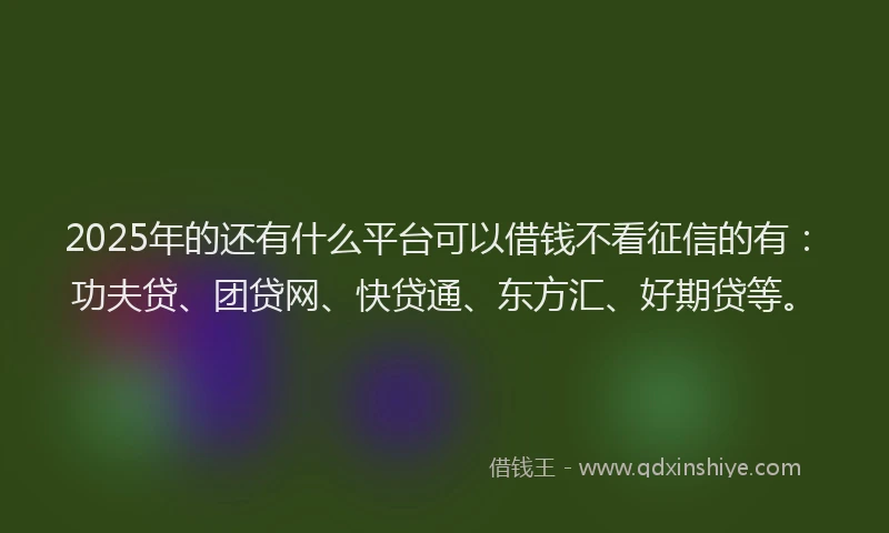 2025年的还有什么平台可以借钱不看征信的有：功夫贷、团贷网、快贷通、东方汇、好期贷等。