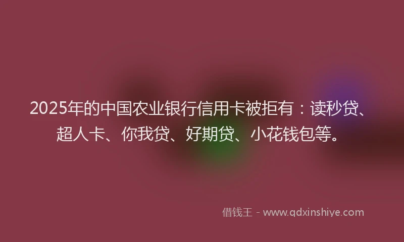 2025年的中国农业银行信用卡被拒有：读秒贷、超人卡、你我贷、好期贷、小花钱包等。
