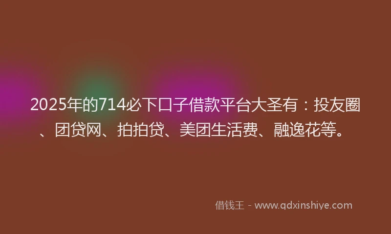 2025年的714必下口子借款平台大圣有：投友圈、团贷网、拍拍贷、美团生活费、融逸花等。
