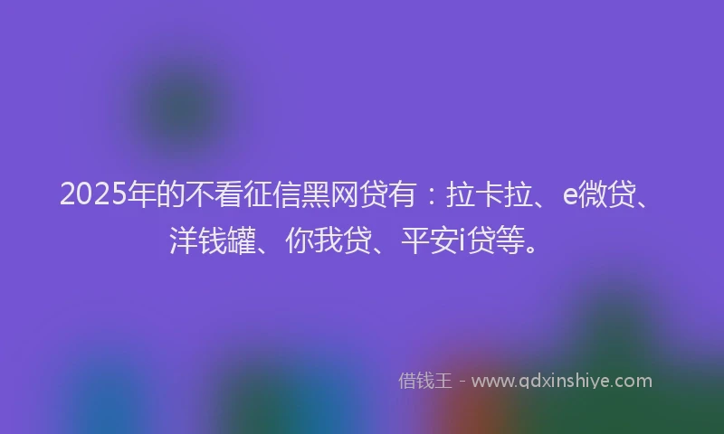 2025年的不看征信黑网贷有：拉卡拉、e微贷、洋钱罐、你我贷、平安i贷等。