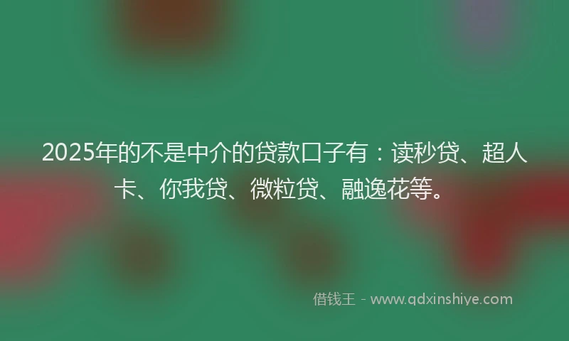 2025年的不是中介的贷款口子有：读秒贷、超人卡、你我贷、微粒贷、融逸花等。