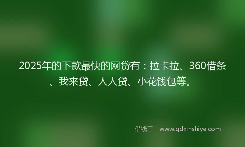 2025年的下款最快的网贷有：拉卡拉、360借条、我来贷、人人贷、小花钱包等。