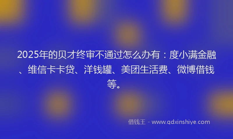 2025年的贝才终审不通过怎么办有：度小满金融、维信卡卡贷、洋钱罐、美团生活费、微博借钱等。