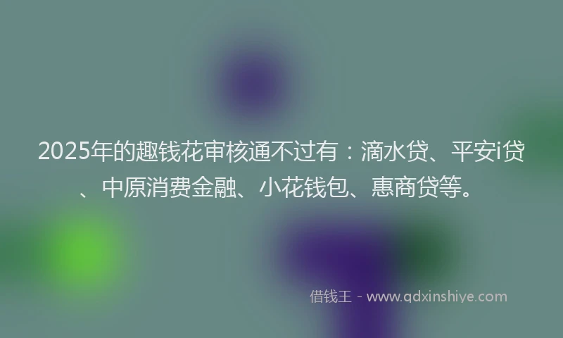 2025年的趣钱花审核通不过有：滴水贷、平安i贷、中原消费金融、小花钱包、惠商贷等。