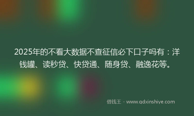2025年的不看大数据不查征信必下口子吗有：洋钱罐、读秒贷、快贷通、随身贷、融逸花等。