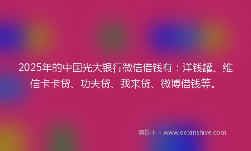 2025年的中国光大银行微信借钱有：洋钱罐、维信卡卡贷、功夫贷、我来贷、微博借钱等。
