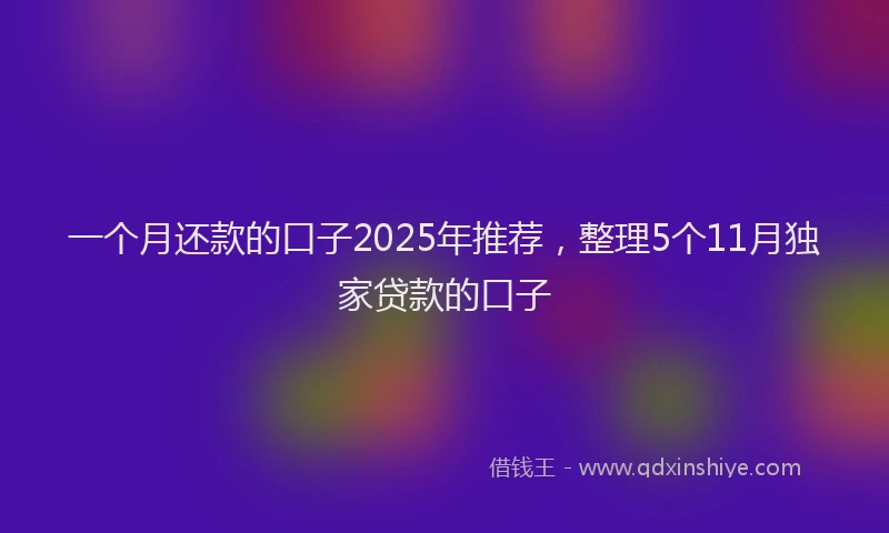 一个月还款的口子2025年推荐，整理5个11月独家贷款的口子