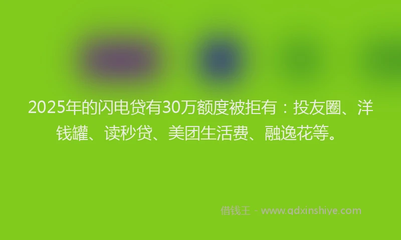 2025年的闪电贷有30万额度被拒有：投友圈、洋钱罐、读秒贷、美团生活费、融逸花等。