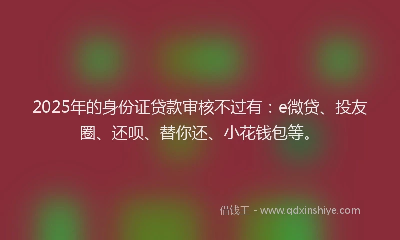 2025年的身份证贷款审核不过有：e微贷、投友圈、还呗、替你还、小花钱包等。