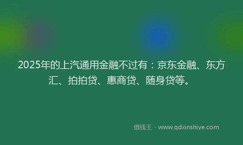 2025年的上汽通用金融不过有：京东金融、东方汇、拍拍贷、惠商贷、随身贷等。