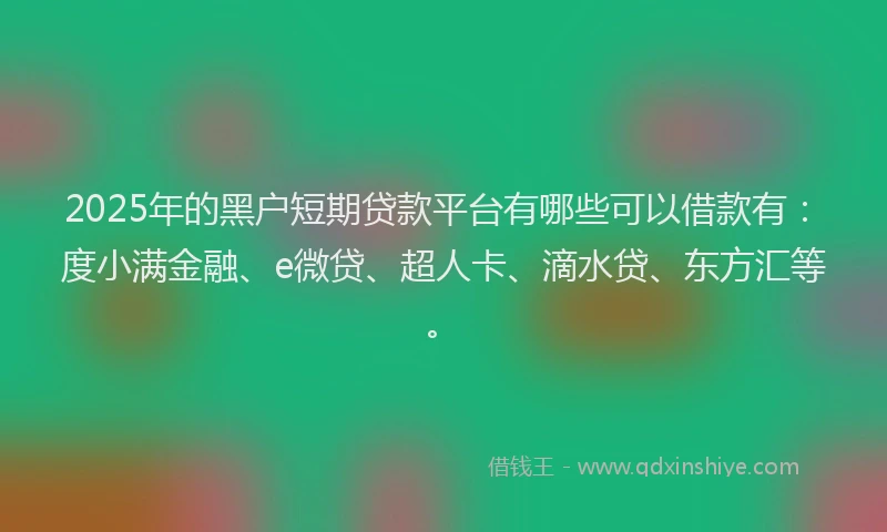 2025年的黑户短期贷款平台有哪些可以借款有：度小满金融、e微贷、超人卡、滴水贷、东方汇等。