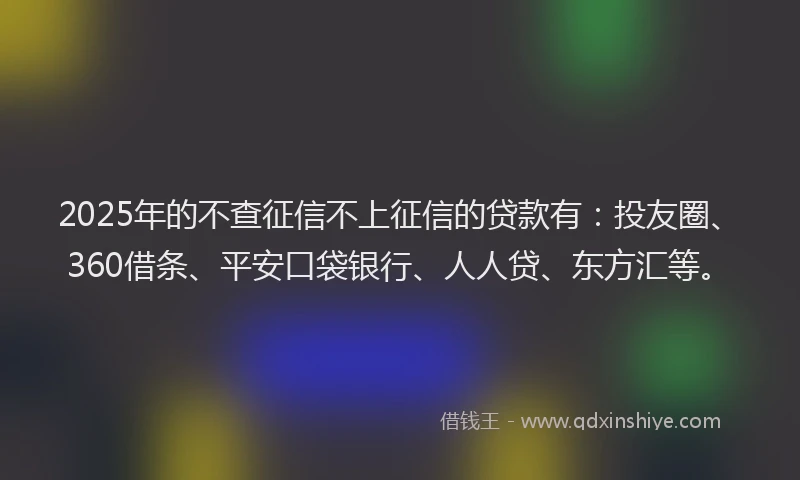 2025年的不查征信不上征信的贷款有：投友圈、360借条、平安口袋银行、人人贷、东方汇等。