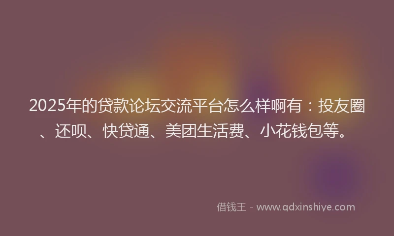 2025年的贷款论坛交流平台怎么样啊有：投友圈、还呗、快贷通、美团生活费、小花钱包等。