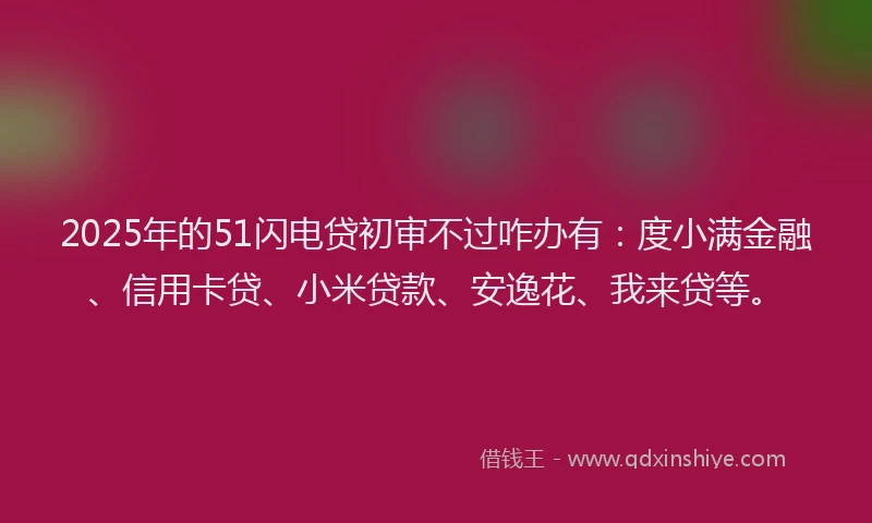 2025年的51闪电贷初审不过咋办有：度小满金融、信用卡贷、小米贷款、安逸花、我来贷等。