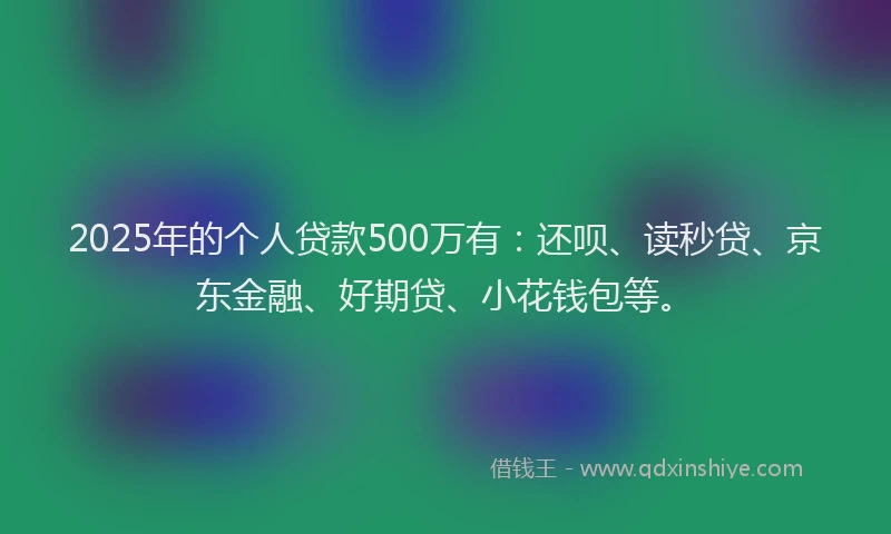 2025年的个人贷款500万有：还呗、读秒贷、京东金融、好期贷、小花钱包等。
